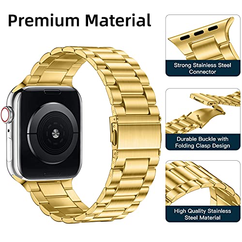 Vobafe Compatible con Correa Apple Watch 45mm 44mm 42mm SE, Pulsera de Repuesto de Metal de Acero Inoxidable Compatible con iWatch Series 7 6 5 4 3 2 1, Oro