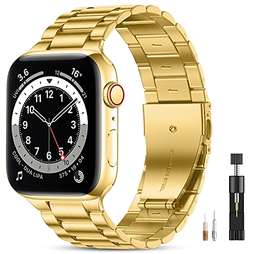Vobafe Compatible con Correa Apple Watch 45mm 44mm 42mm SE, Pulsera de Repuesto de Metal de Acero Inoxidable Compatible con iWatch Series 7 6 5 4 3 2 1, Oro