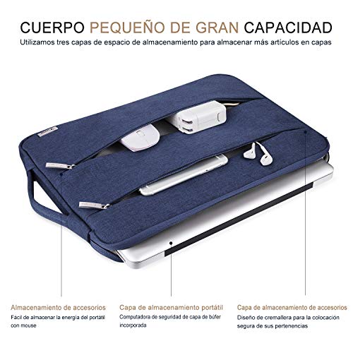 Voova Funda para portátiles 13-13.3 Pulgadas con Asa, Impermeable Maletín Ordenador Compatible con MacBook Air 2018-2020 M1, Macbook Pro 13 Touch Bar/M1, DELL XPS 13, 13.5" 14" Surface Book 3/2, Azul