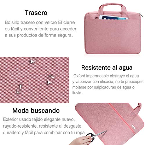 Voova Protectora de 360 Maletin Funda Portatil 14-15.6 Pulgada para Mujer, Bolsa Ordenador portatil Impermeable Compatible con Macbook Pro 15/16,DELL XPS 15,HP Pavilion,Acer ASUS Chromebook, Rosado