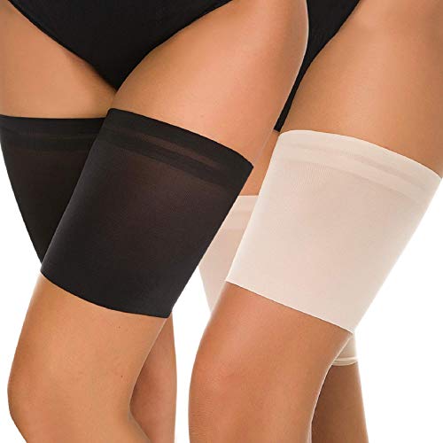 Voqeen Bandas de Elásticas elástico Anti-Chafing Bandas para Hombre y Mujer Muslo Previene las Rozaduras Bandas Antirozaduras Muslos (Negro+Skin,E:75-80CM)