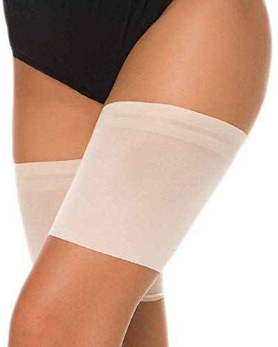 Voqeen Bandas de Elásticas elástico Anti-Chafing Bandas para Hombre y Mujer Muslo Previene las Rozaduras Bandas Antirozaduras Muslos (Negro+Skin,E:75-80CM)