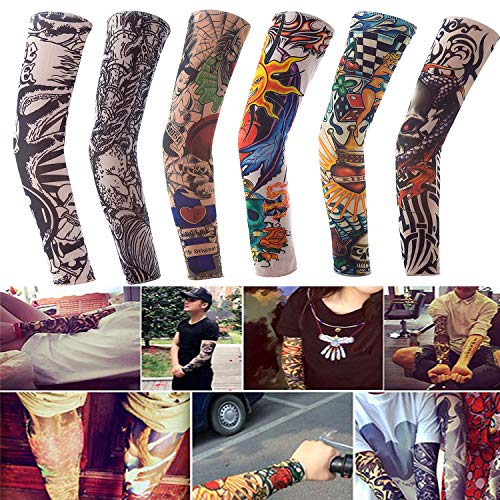 Vordas Mangas Tatuadas, 6PCS Tatuajes Temporales Brazo Medias Falso Tatuaje Temporal Mangas, Ideal para Fiestas de Disfraces (E)