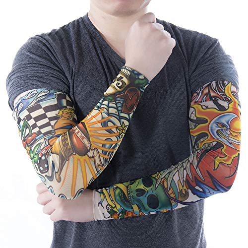Vordas Mangas Tatuadas, 6PCS Tatuajes Temporales Brazo Medias Falso Tatuaje Temporal Mangas, Ideal para Fiestas de Disfraces (E)