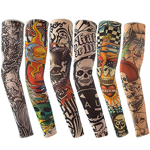 Vordas Mangas Tatuadas, 6PCS Tatuajes Temporales Brazo Medias Falso Tatuaje Temporal Mangas, Ideal para Fiestas de Disfraces (E)