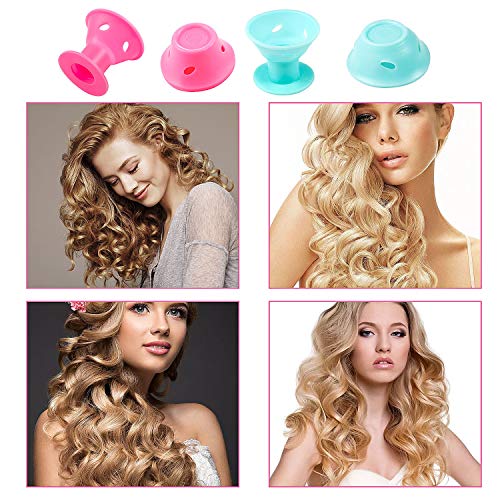 Vordas Welecoco Silicona Rulos para el Pelo,Sin Calor Suaves Bigudies Pelo Rizadores de Pelo Conjunto en Forma de Seta Magic Cuidado del Cabello Silicona Rulos, 40 unidadfes, Azul