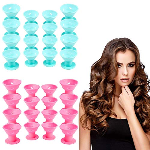 Vordas Welecoco Silicona Rulos para el Pelo,Sin Calor Suaves Bigudies Pelo Rizadores de Pelo Conjunto en Forma de Seta Magic Cuidado del Cabello Silicona Rulos, 40 unidadfes, Azul