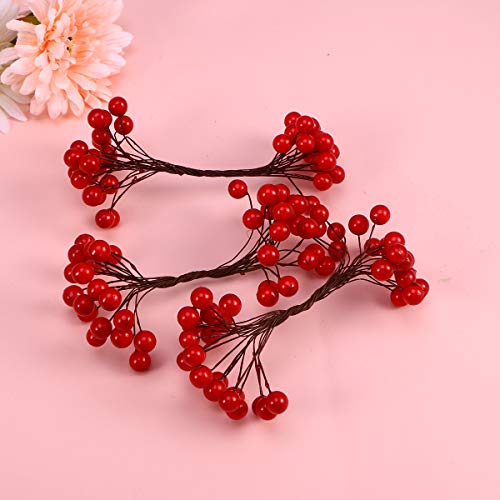 Vosarea 400 Pcs Elliptical Artificial Holly Berries on Wire for Christmas Decoration Floral Arrangement Wreaths and Holiday Decorations(Red)