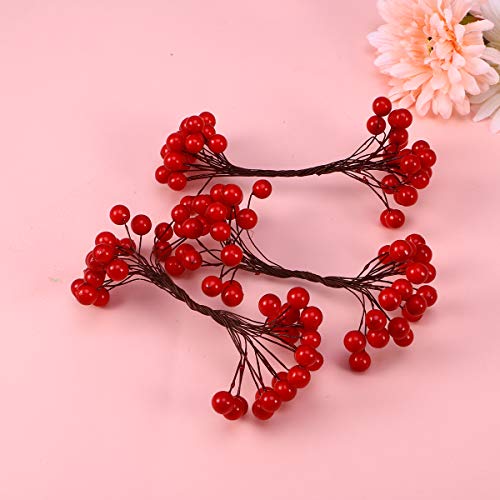 Vosarea 400 Pcs Elliptical Artificial Holly Berries on Wire for Christmas Decoration Floral Arrangement Wreaths and Holiday Decorations(Red)