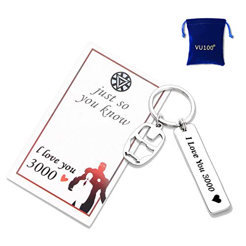 VU100 Llavero con Texto en inglés I Love You 3000 para Hombres Mujeres Niños Adolescentes, fanáticos de los Vengadores, Iron Man, inspiración de cumpleaños, San Valentín Regalo