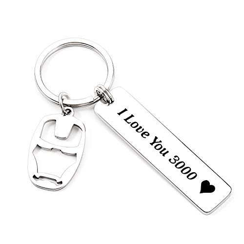 VU100 Llavero con Texto en inglés I Love You 3000 para Hombres Mujeres Niños Adolescentes, fanáticos de los Vengadores, Iron Man, inspiración de cumpleaños, San Valentín Regalo