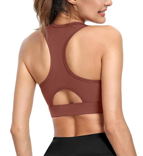 VUTRU Sujetador Deportivo Mujer Cremallera Frontal Sujetador Deportivo Alto Impacto Sujetador Mujer Sin Aros para Fitness Correr Yoga Gimnasio Marrón L