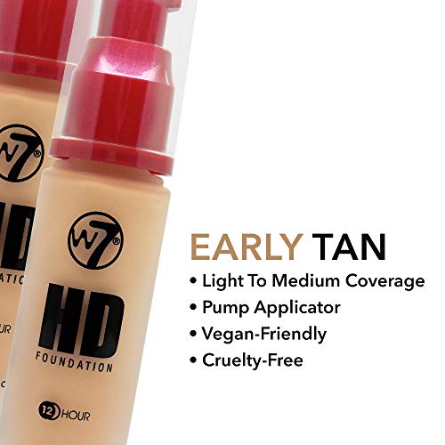 W7 | Foundation | HD Foundation - Early Tan | Light to Medium Coverage, Lightweight and Long Lasting