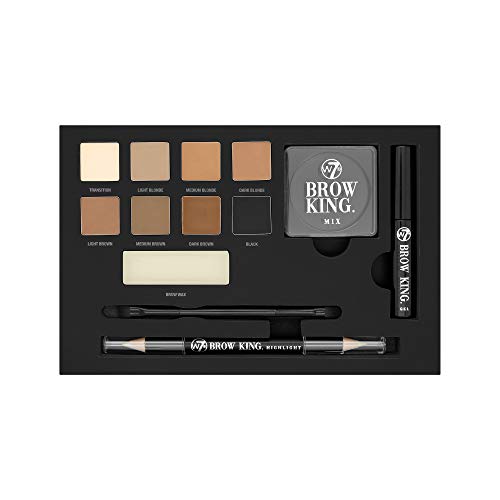 W7 | Kit Completo de Cejas y Ojos The Brow King | Peina, Da Forma y Define | Esenciales: Bandeja de Mezcla, Cera, Gel, Iluminador y Pincel de Aplicación | Colores de Sombras Ojos y Cejas