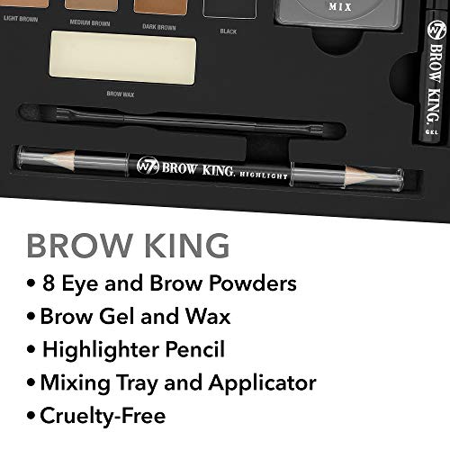 W7 | Kit Completo de Cejas y Ojos The Brow King | Peina, Da Forma y Define | Esenciales: Bandeja de Mezcla, Cera, Gel, Iluminador y Pincel de Aplicación | Colores de Sombras Ojos y Cejas