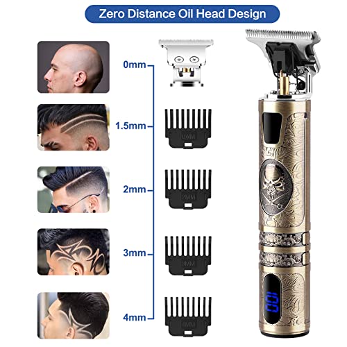 WANFEI Cortadora de Cabello Eléctrica, Cortadora de Cabello Profesional Inalámbrica Recortadora de Barba Recargable USB T-Blade Pantalla Led para Hombres Peluquería