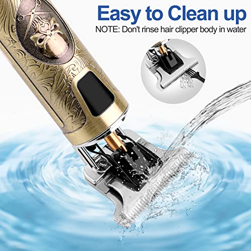 WANFEI Cortadora de Cabello Eléctrica, Cortadora de Cabello Profesional Inalámbrica Recortadora de Barba Recargable USB T-Blade Pantalla Led para Hombres Peluquería