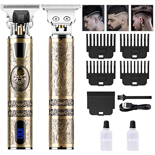 WANFEI Cortadora de Cabello Eléctrica, Cortadora de Cabello Profesional Inalámbrica Recortadora de Barba Recargable USB T-Blade Pantalla Led para Hombres Peluquería