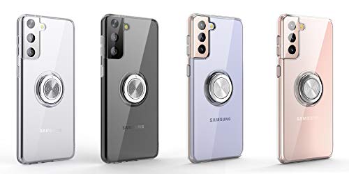 WATACHE para Galaxy S21 Funda, Clear Crystal Slim Fit Funda Protectora para teléfono con [Soporte de Anillo] [Función de Montaje magnético para automóvil] para Galaxy S21 6.2"2021, Transparente