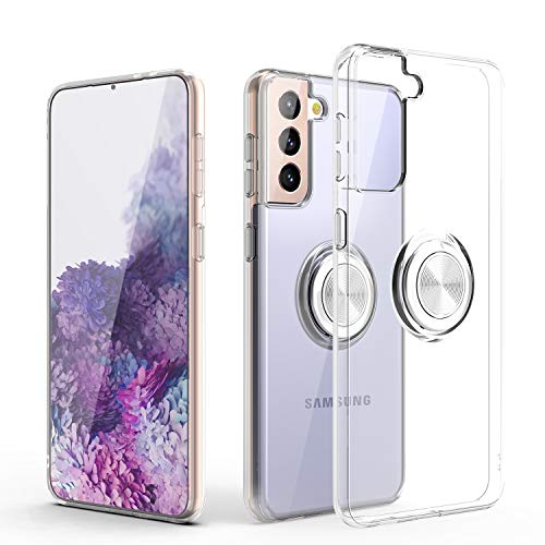WATACHE para Galaxy S21 Funda, Clear Crystal Slim Fit Funda Protectora para teléfono con [Soporte de Anillo] [Función de Montaje magnético para automóvil] para Galaxy S21 6.2"2021, Transparente