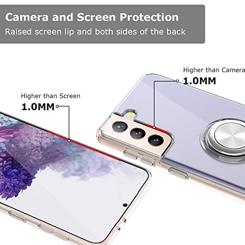 WATACHE para Galaxy S21 Funda, Clear Crystal Slim Fit Funda Protectora para teléfono con [Soporte de Anillo] [Función de Montaje magnético para automóvil] para Galaxy S21 6.2"2021, Transparente