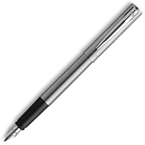 Waterman Allure pluma estilográfica | acero inoxidable con adorno cromado | plumín fino | con 12 cartuchos de tinta azul cortos | estuche de regalo