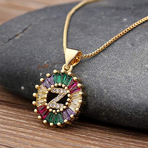 WDam Collar Multicolor con Inicial de Color Dorado, Collar con Dije de Letra, Nombre para Mujer, Accesorios, Regalo para Novia, C
