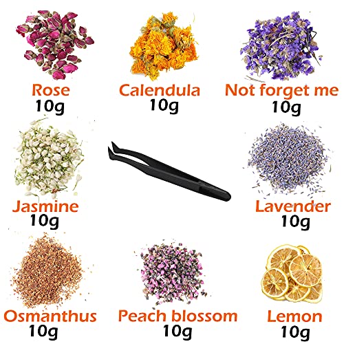 WDEC 8 Bolsas Naturales Capullos De Flores, 8*10g Incluye Lavanda, Rosa, Nomeolvides, Caléndula, Jazmín, Rodajas de limón, Osmanthus, Flor de melocotón, para Manualidades, baño, SPA, Confeti, casa