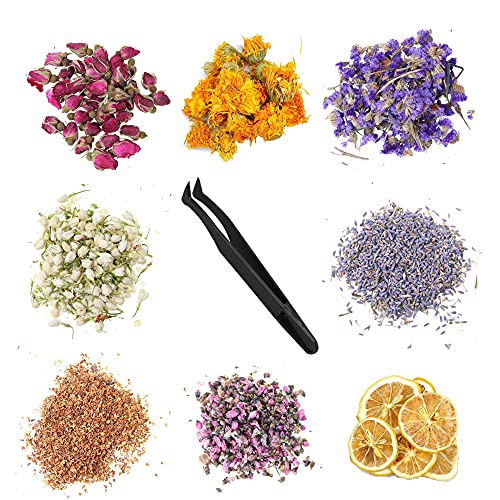 WDEC 8 Bolsas Naturales Capullos De Flores, 8*10g Incluye Lavanda, Rosa, Nomeolvides, Caléndula, Jazmín, Rodajas de limón, Osmanthus, Flor de melocotón, para Manualidades, baño, SPA, Confeti, casa