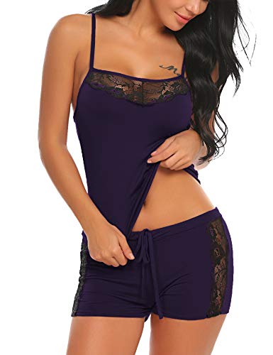 wearella Conjunto de pijama sexy para mujer, pantalones cortos, camisola., Fragancia de vino., S