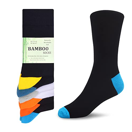 WeciBor Calcetines de bambú para hombre, pack de 6 unidades, transpirables, muy suaves, cómodos, informales, para hombre, 4 negros / 2 blancos (6 pares), L