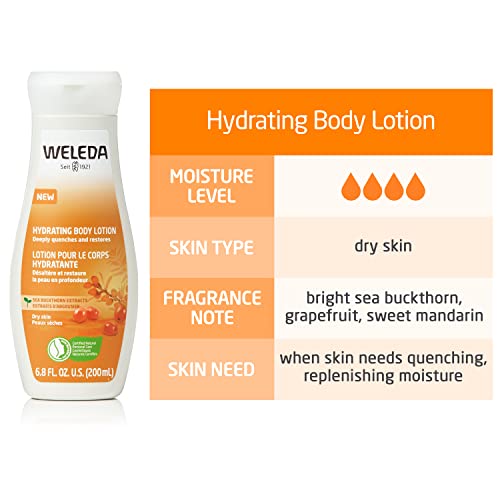 WELEDA Loción corporal de espino cerval de mar - Vitalising Natural Cosmetics Body Lotion proporciona hasta 48 horas de humedad intensiva para un cuidado rápido de la piel seca (1 x 200 ml)