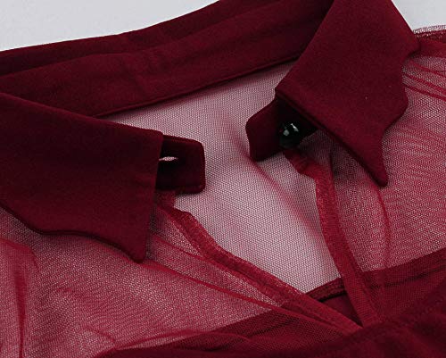 Wellwits - Vestido de cóctel para mujer, con mangas acampanadas, con abertura de malla, para mujer - Rojo - 34-36