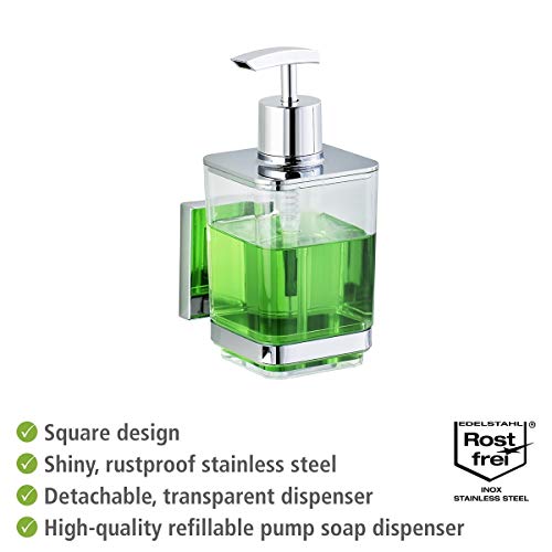 WENKO Vacuum-Loc® dosificador de jabón de acero fino Quadro Capacidad: 0.34 l, Acero inoxidable, 7.5 x 16 x 10 cm, Brillante
