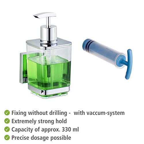 WENKO Vacuum-Loc® dosificador de jabón de acero fino Quadro Capacidad: 0.34 l, Acero inoxidable, 7.5 x 16 x 10 cm, Brillante