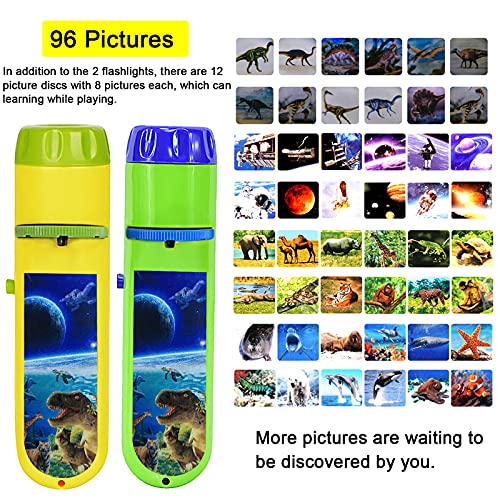 Wenosda Proyector para niños Lámpara de Linterna Iluminación Historia Antorchas Luz Juguete Educativo Hora de Acostarse Luz Nocturna para niños (Dinosaurios + Mar + Animales + Espacio)