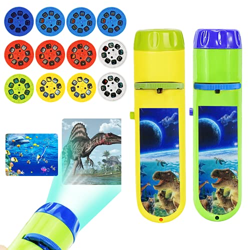 Wenosda Proyector para niños Lámpara de Linterna Iluminación Historia Antorchas Luz Juguete Educativo Hora de Acostarse Luz Nocturna para niños (Dinosaurios + Mar + Animales + Espacio)