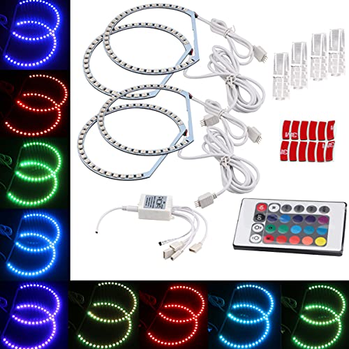 WEPARTICULAR 2X 131mm 2X 146mm Coche 5050 SMD LED RGB Flash Angel Eyes Anillo de halo de luz Luces de circulación Diurna Multicolores Coloridas compatibles para BMW E46 3 Series