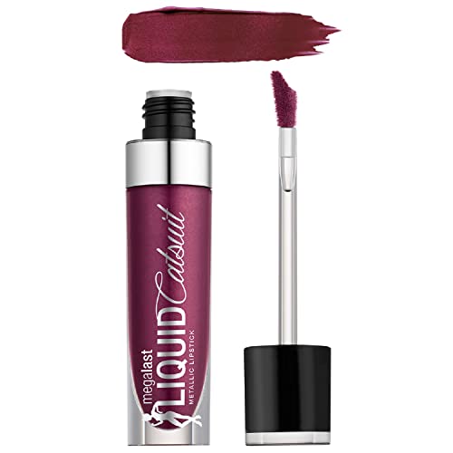 Wet n Wild - MegaLast Liquid Catsuit Metallic Lipstick - Barra de Labios Líquida de Acabado Metalizado Multidimensional - Larga Duración - Acai So Serious - 1 Unidad
