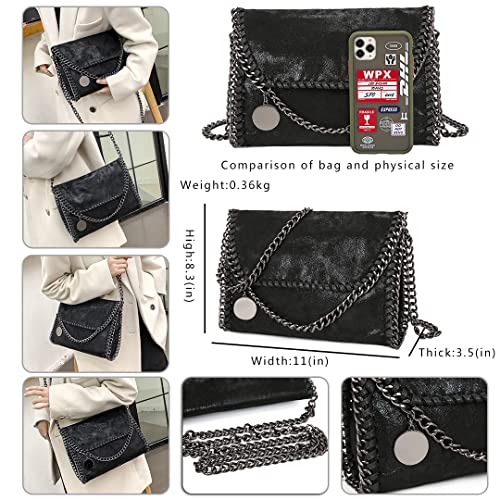 wewo - Bolso bandolera de piel para mujer, Negro (Negro), Medium