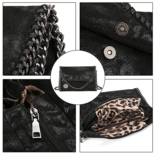 wewo - Bolso bandolera de piel para mujer, Negro (Negro), Medium
