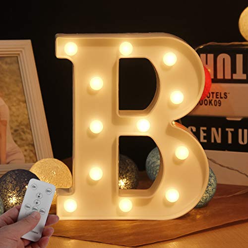 WHATOOK Letras Luminosas Decorativas con Luces LED, con temporizador inalámbrico y mando a distancia regulable, decoración para cumpleaños, fiestas, bodas y vacaciones, casa, bar, Blanco - Letra B