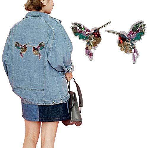 Wicemoon 2 Piezas Parche Bordado Lentejuela de Hierro Birdie Parche de Hierro O Parche Cosido Para La Ropa Camiseta Jeans Bolsa 17.5 * 14 CM