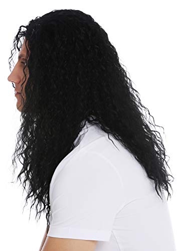 WIG ME UP- VK-33-1 Peluca para hombres pelo largo rizado negro raya hardrock heavy metal latin lover