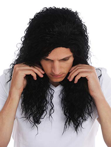 WIG ME UP- VK-33-1 Peluca para hombres pelo largo rizado negro raya hardrock heavy metal latin lover