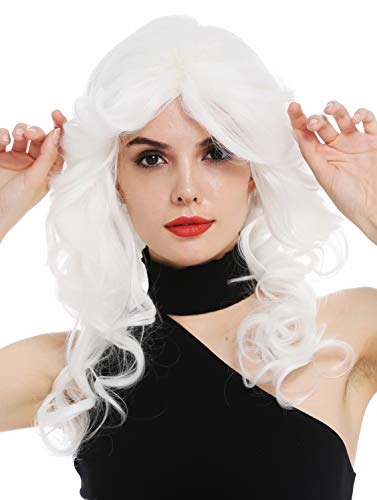 WIG ME UP - WL-3010-1001 Peluca para mujeres raya tupé voluminoso rizos pelo rizado rubio blanco cosplay diva los 80 vamp