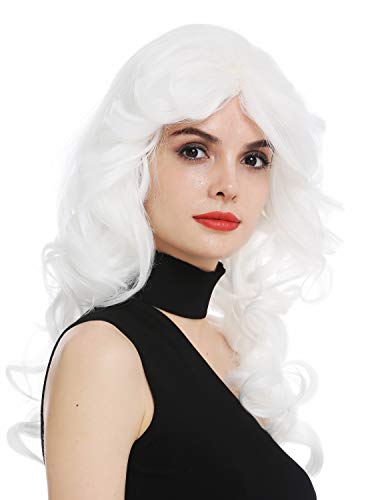 WIG ME UP - WL-3010-1001 Peluca para mujeres raya tupé voluminoso rizos pelo rizado rubio blanco cosplay diva los 80 vamp