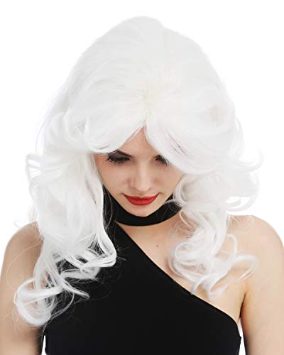 WIG ME UP - WL-3010-1001 Peluca para mujeres raya tupé voluminoso rizos pelo rizado rubio blanco cosplay diva los 80 vamp