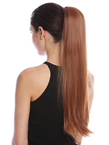 WIG ME UP- YZF-1094S-30 Extensión de pelo coleta peineta y banda pelo 63 cm de largo liso color castaño cobrizo