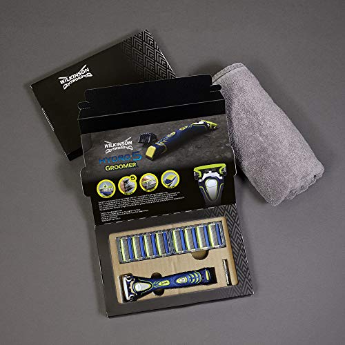 Wilkinson Sword Hydro 5 Groomer - Maquinilla De Afeitar De 5 Hojas Con Cabezal Extra Recortador Eléctrico De Barba + Recambios De Cuchillas, Negro, 9 Unidad